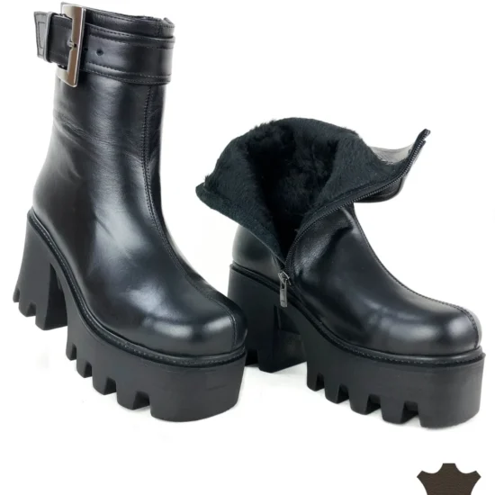 Боти на ток и платформа естествена кожа Salerno 10117BL /