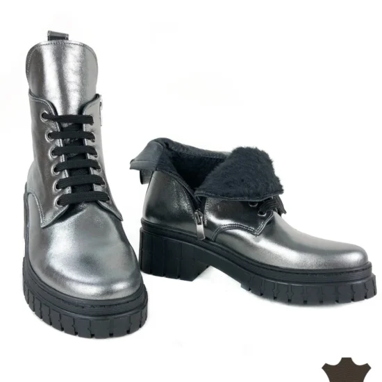 Сребристи боти естествена кожа Catania | Exclusive Collection 10116SI /