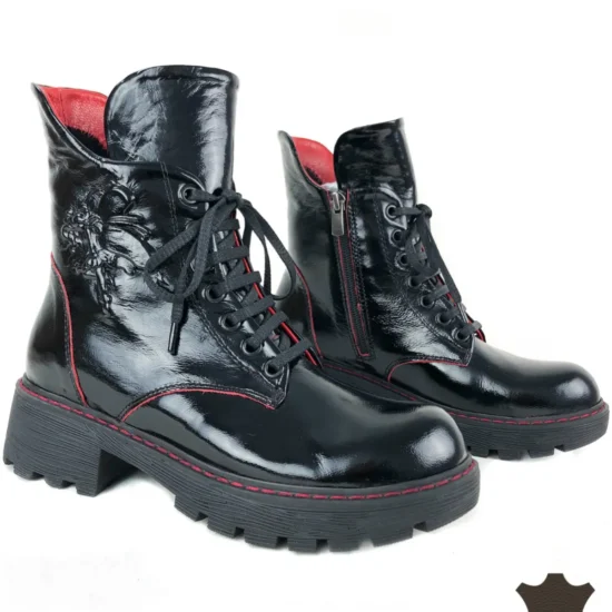 Черни боти естествен лак Modena | Exclusive Collection 10115BL /