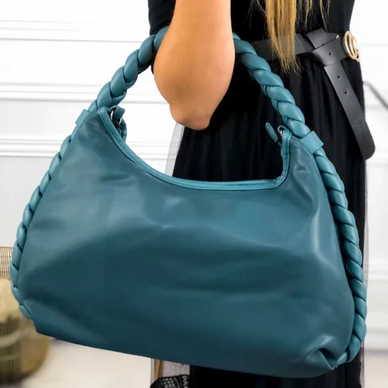 Alternative view of Голяма дамска чанта с дръжка тип плитка Caraza в син цвят 20022LU