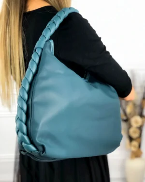 Голяма дамска чанта с дръжка тип плитка Caraza в син цвят 20022LU