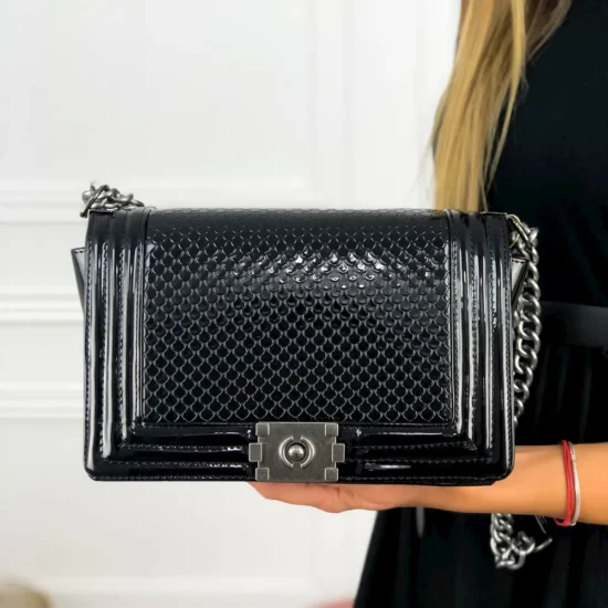 Alternative view of Елегантна дамска чанта с верижка Cortes черен лак 20023BL