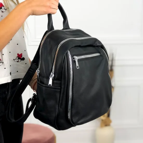 Alternative view of Голяма черна раница Malcar от мека еко кожа 20013BL