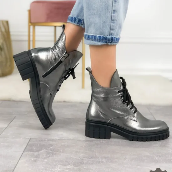 Сребристи боти естествена кожа Catania | Exclusive Collection 10116SI /