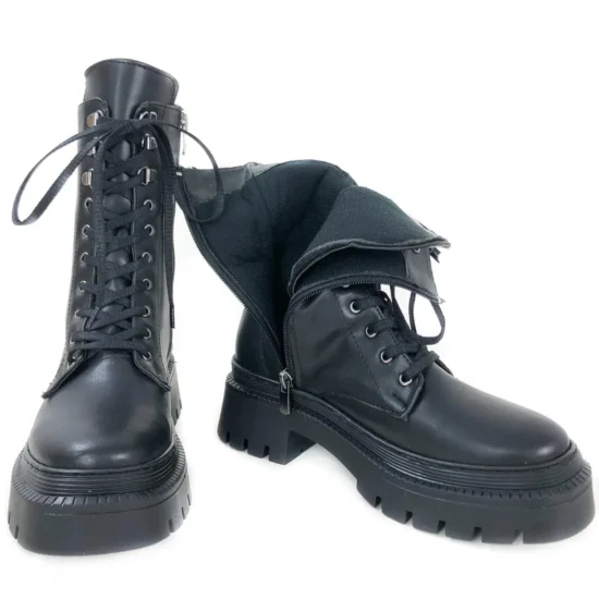 Черни кубинки с шита подметка Kamala 10124BL /