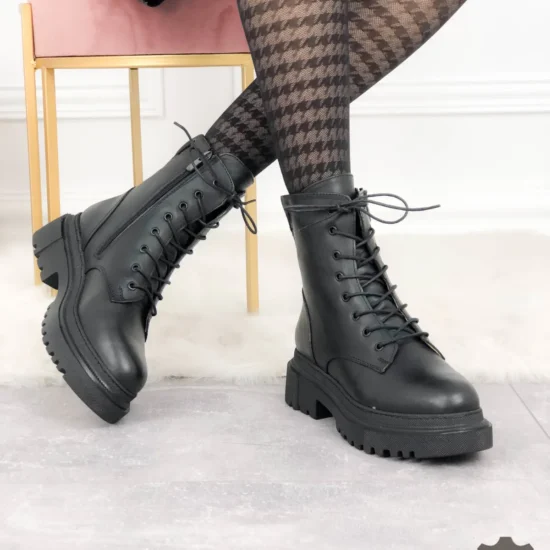 Черни кубинки естествена кожа Marjin | Exclusive Collection 10072BL /