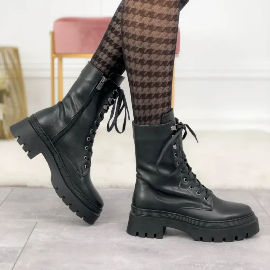 Alternative view of Черни кубинки с шита подметка Kamala 10124BL