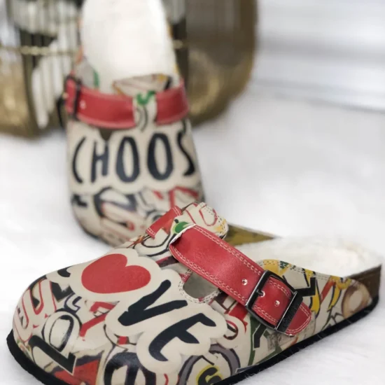 Alternative view of Зимни ортопедични чехли Choose love с пух 700054