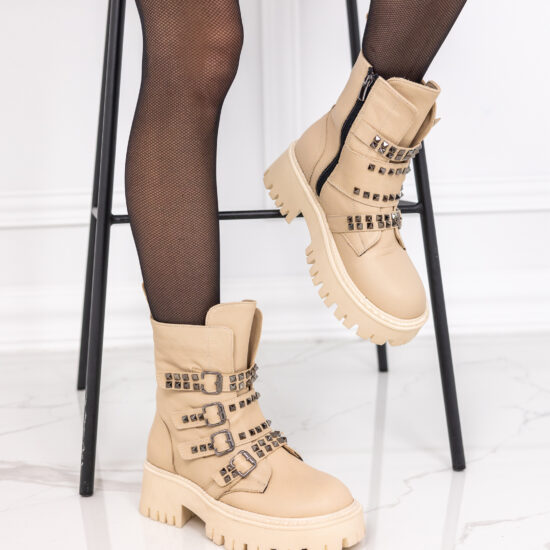 Бежови кубинки естествена кожа Sao 10085EE