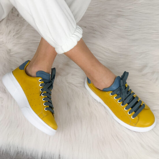 Жълти кецове естествена кожа /