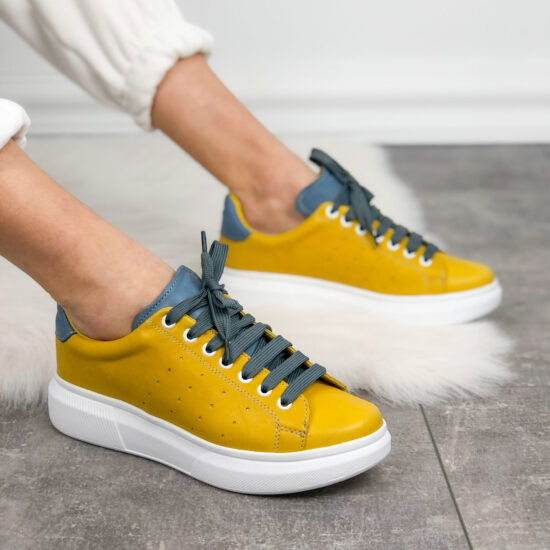 Жълти кецове естествена кожа /