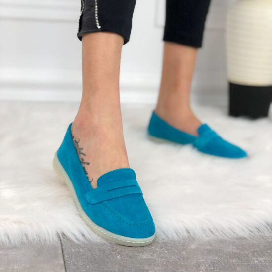 Сини мокасини от естествен велур /