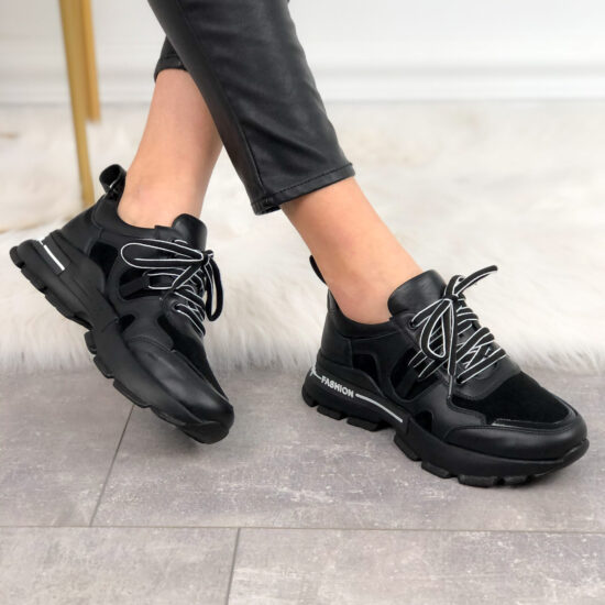 Alternative view of Дамски спортни обувки от естествена кожа и велур Kardi 10161BL