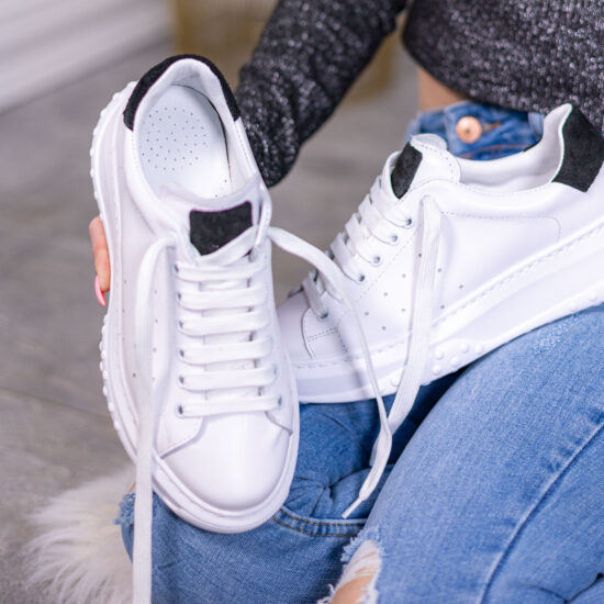 Alternative view of Бели кецове естествена кожа с черен акцент Alissa 10172BL