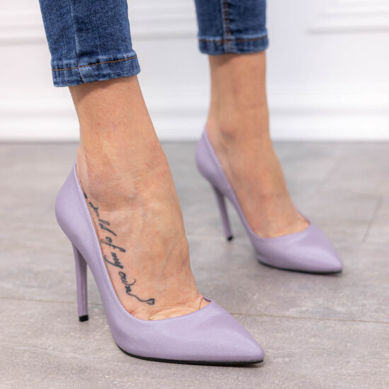 Alternative view of Лилави обувки на ток от сатен Rasha 10180