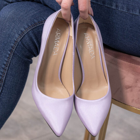 Лилави обувки на ток от сатен Rasha 10180 /