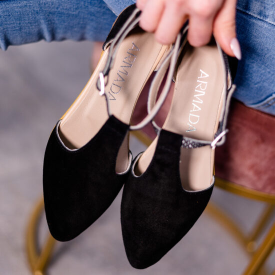 Дамски балеринки естествена кожа в черно Aya 10208 /