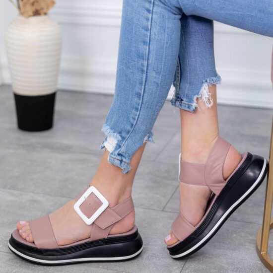 Renata Розови сандали от естествена кожа с ниска платформа /