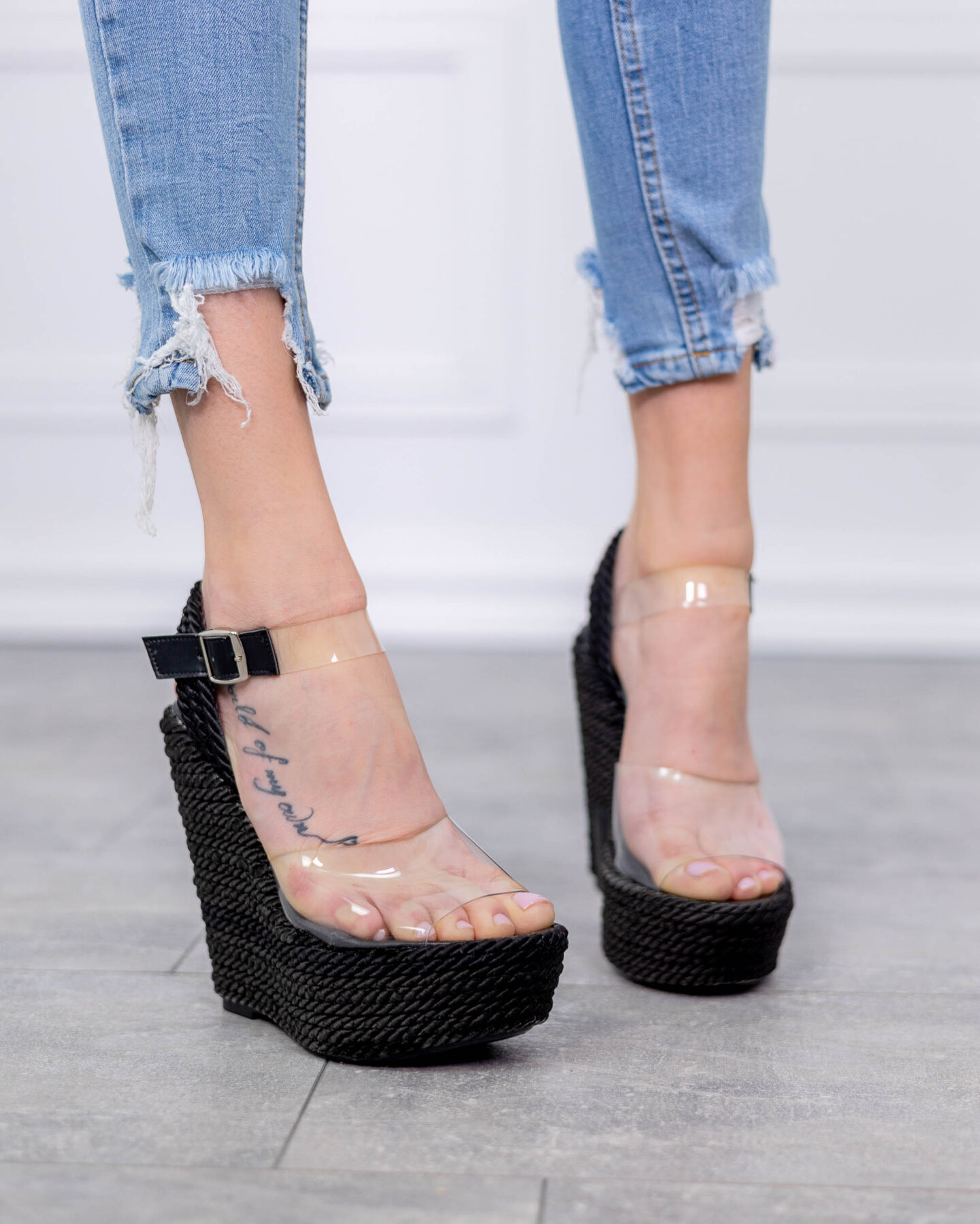 Силиконови сандали на платформа черни Обувки на ток