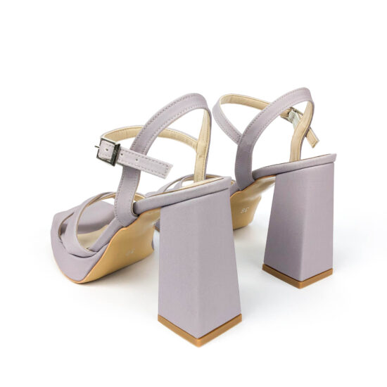 Seline Сиви сандали от сатен на ток с лека платформа /