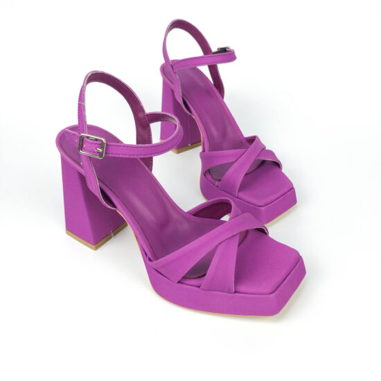 Seline Лилави сандали от сатен на ток с лека платформа /