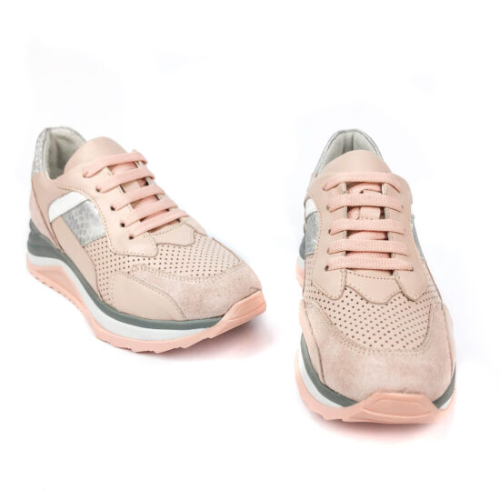 Модерни дамски маратонки от естествена кожа и велур Marga в розов цвят 10223 /