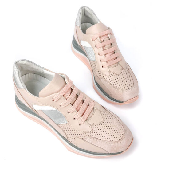 Модерни дамски маратонки от естествена кожа и велур Marga в розов цвят 10223 /