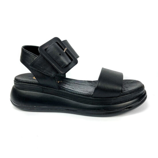 Alternative view of Черни сандали от естествена кожа с ниска платформа