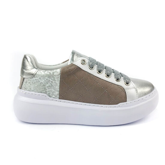 Alternative view of Кецове от естествена кожа Senna в бежово и сребристо с ергономична стелка 10216