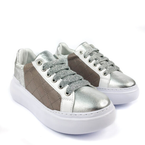 Кецове от естествена кожа Senna в бежово и сребристо с ергономична стелка 10216 /