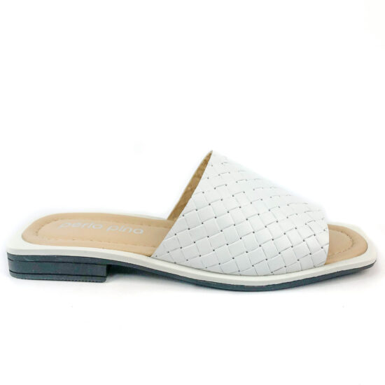 Alternative view of Бели дамски чехли от естествена кожа със скосена форма