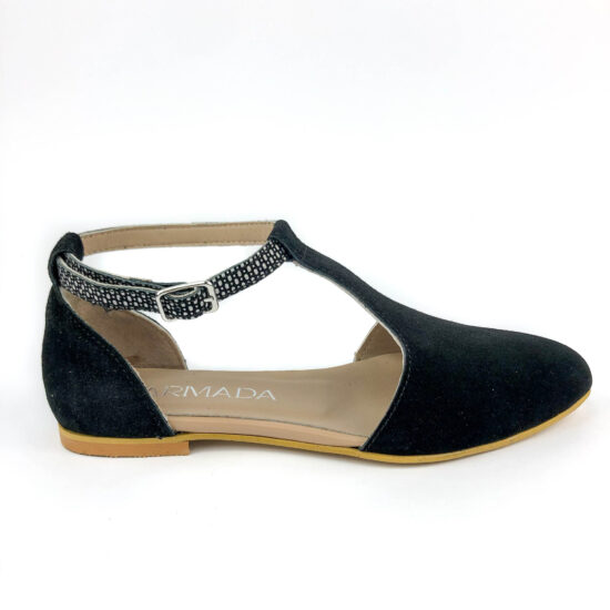 Дамски балеринки естествена кожа в черно Aya 10208 /