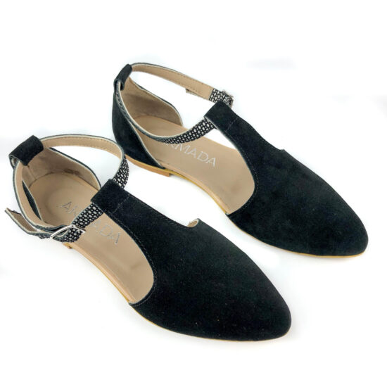 Дамски балеринки естествена кожа в черно Aya 10208 /