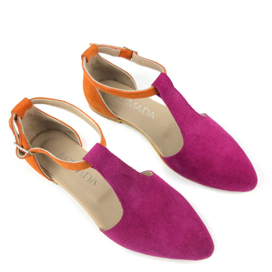 Дамски балеринки естествена кожа цветни /