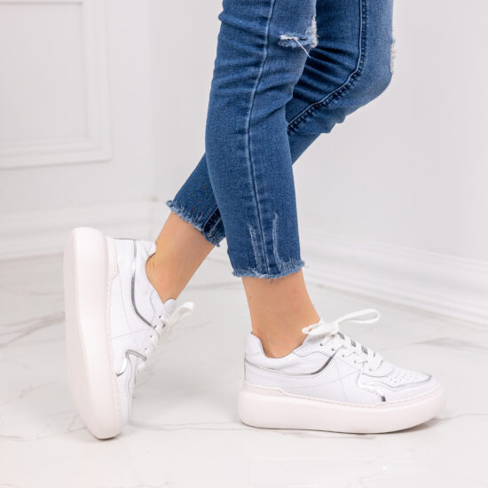 Alternative view of Бели кецове от естествена кожа Marayah със сребрист акцент 10174EY