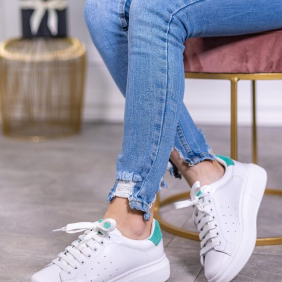 Бели кецове естествена кожа с цветен акцент Elsie 10176MT /