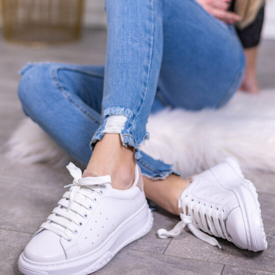 Alternative view of Бели кецове естествена кожа с розов акцент Alissa 10172PK