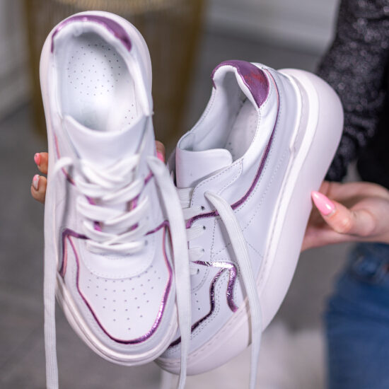 Marayah PK Бели кецове от естествена кожа с розов акцент /