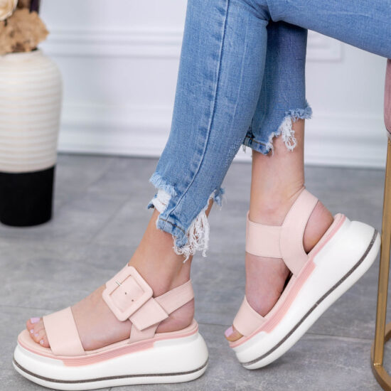 Розови сандали на ниска платформа от естествена кожа Marcia 10241 /