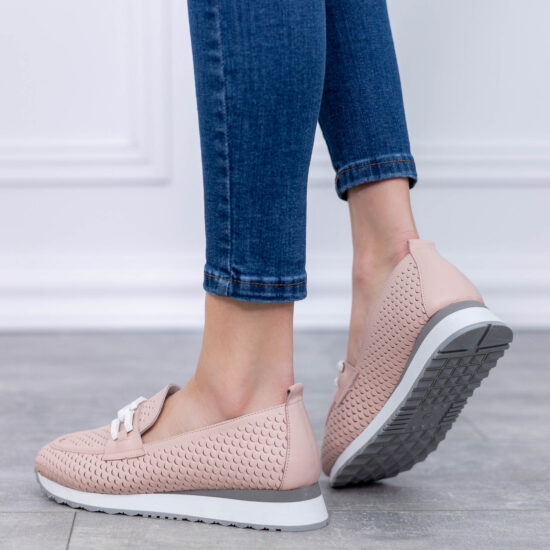 Дамски розови мокасини от естествена кожа с ниска платформа Kadin 10243 /