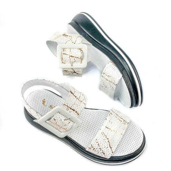 Дамски бели сандали на ниска платформа от естествена кожа Renata  10244 /