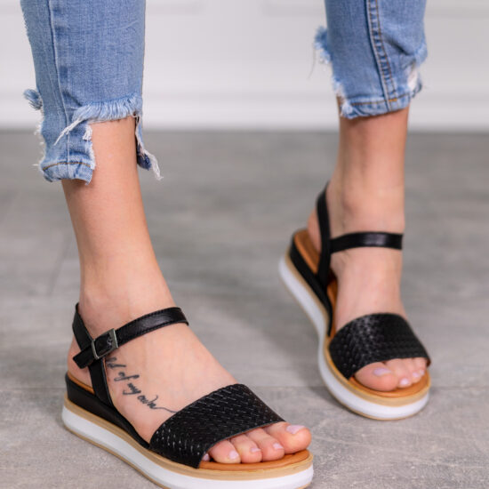 Alternative view of Ежедневни черни сандали от естествена кожа с ниска платформа