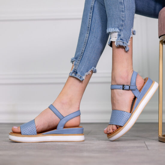 Alternative view of Ежедневни сини сандали от естествена кожа с ниска платформа