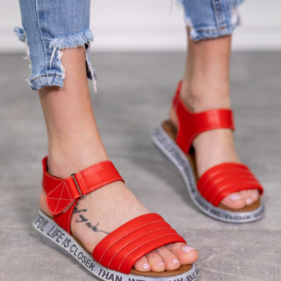 Alternative view of Анатомични сандали от естествена кожа с велкро червени