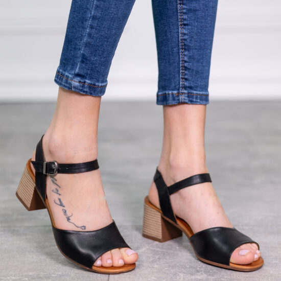 Alternative view of Дамски черни сандали на ток от естествена кожа