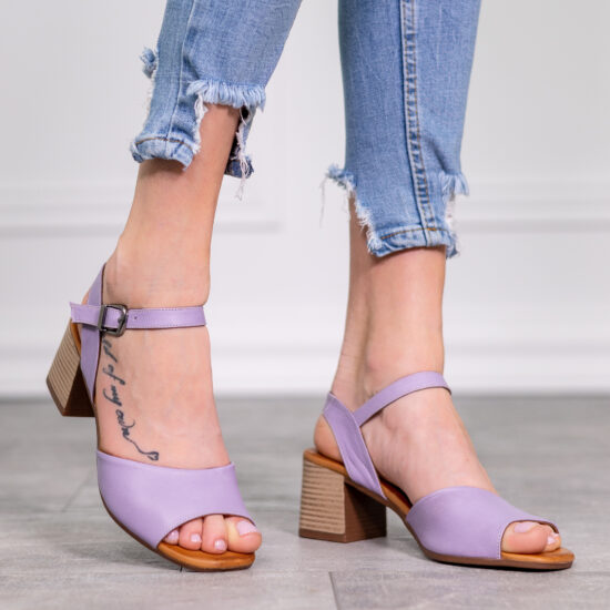 Alternative view of Дамски лилави сандали на ток от естествена кожа Veneda 10265