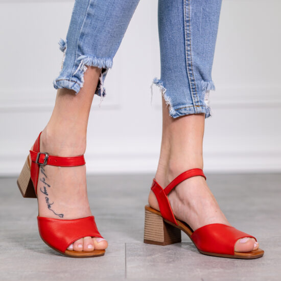 Alternative view of Дамски червени сандали на ток от естествена кожа Veneda 10267