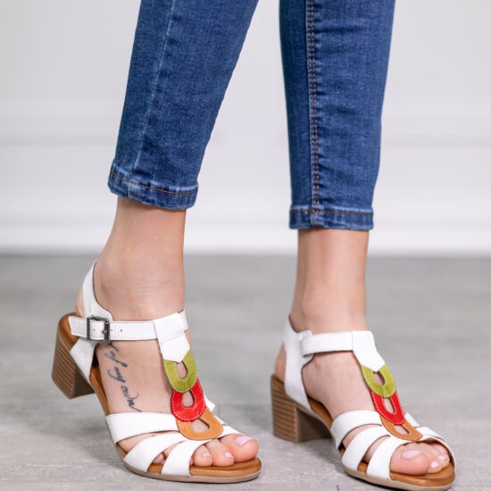 Alternative view of Дамски бели сандали от естествена кожа с нисък ток