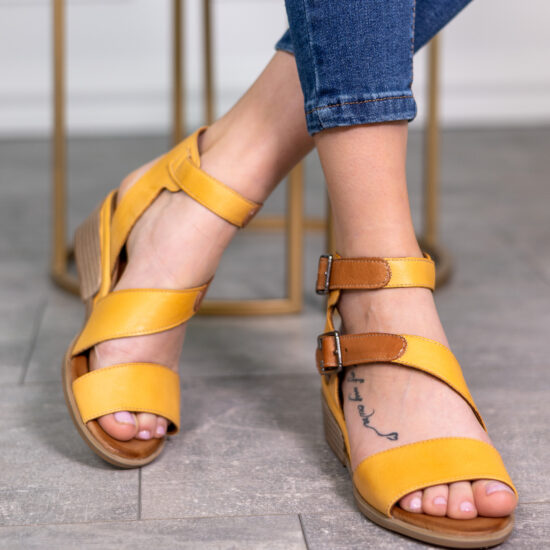 Alternative view of Сандали на платформа от естествена кожа в цвят охра Julia 10275