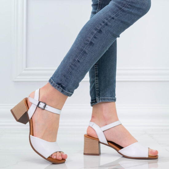 Alternative view of Дамски бели сандали на ток от естествена кожа Veneda  10297